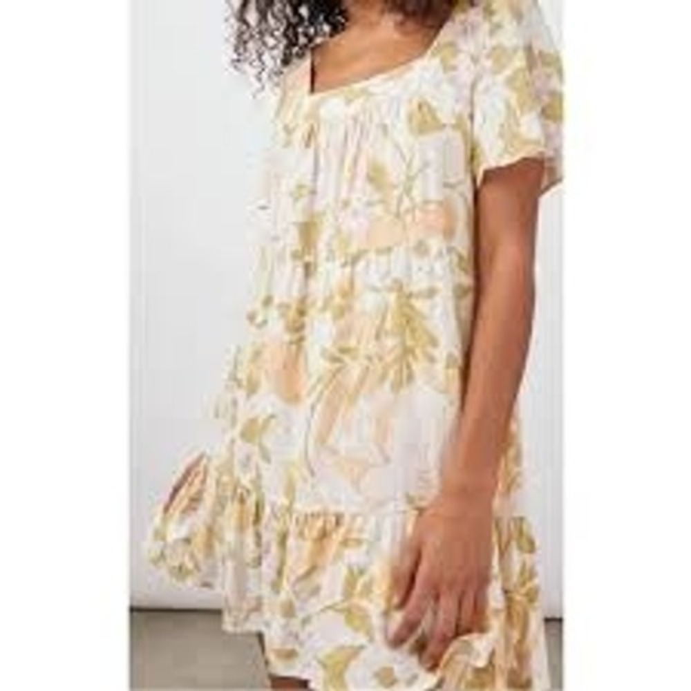 Rails Valentina Mini Dress Womens S Citrus Floral Linen Blend Tiered Babydoll